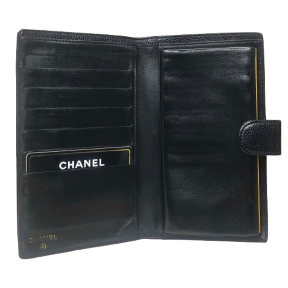 CHANEL CC Logo Black Caviar Frame Kisslock Long Bifold Wallet Authenticity Card - Picture 4 of 15